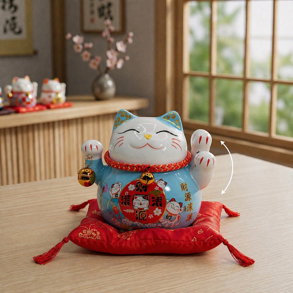 Modrá mávajúca mačka Maneki Neko